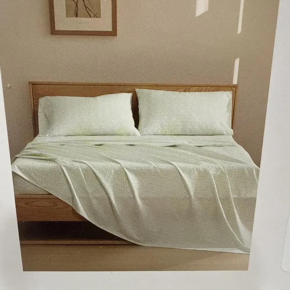 Marimekko PIKKUINEN UNIKKO GREEN 100% Cotton 4 pc Full Sheet Set New